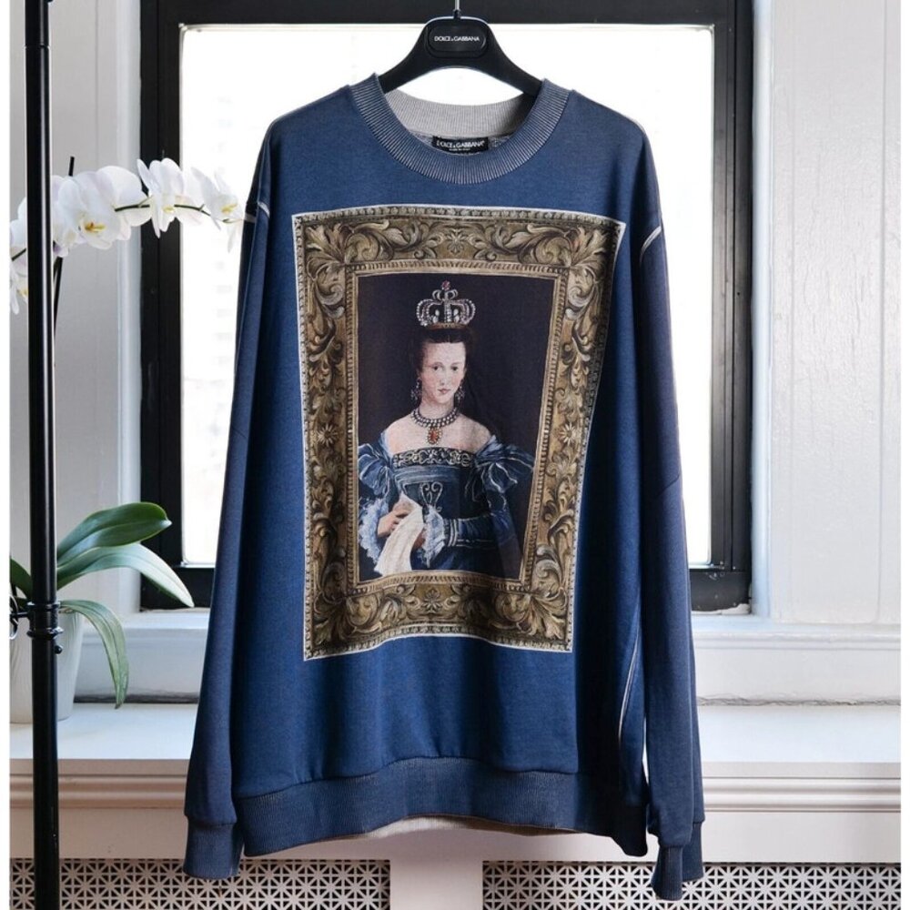 Dolce & Gabbana Blue Queen's Portrait Print Sweatshirt (F/W 2019, IT40)